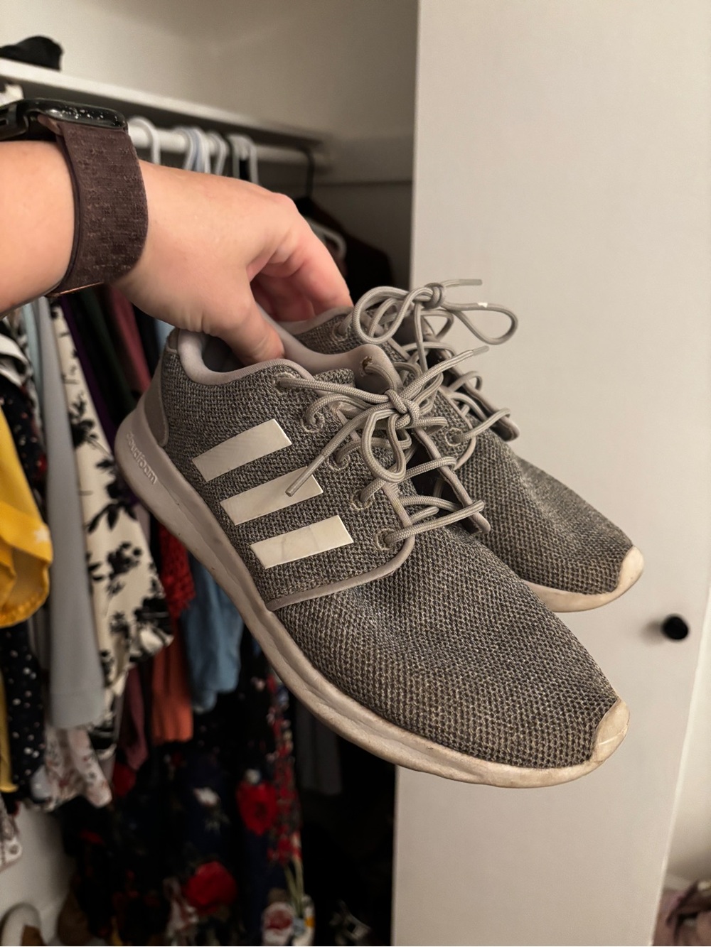 adidas Light Gray Knit Sneaker with Black Insole